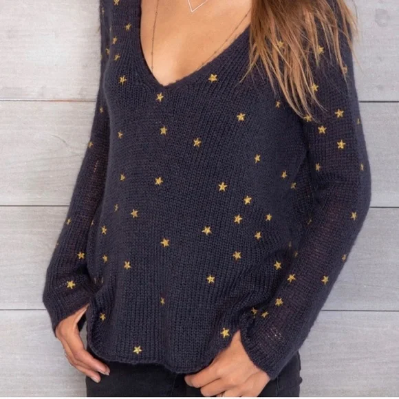 Wooden Ships Navy Blue gold mini stars sweater - Picture 1 of 9